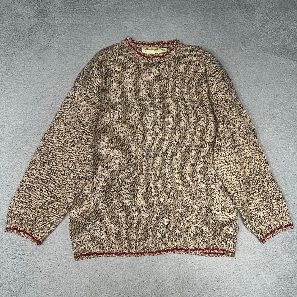 VTG Eddie Bauer Sweater Men's Sz M Brown Chunky Knit 100% Wool Pullover Grandpa